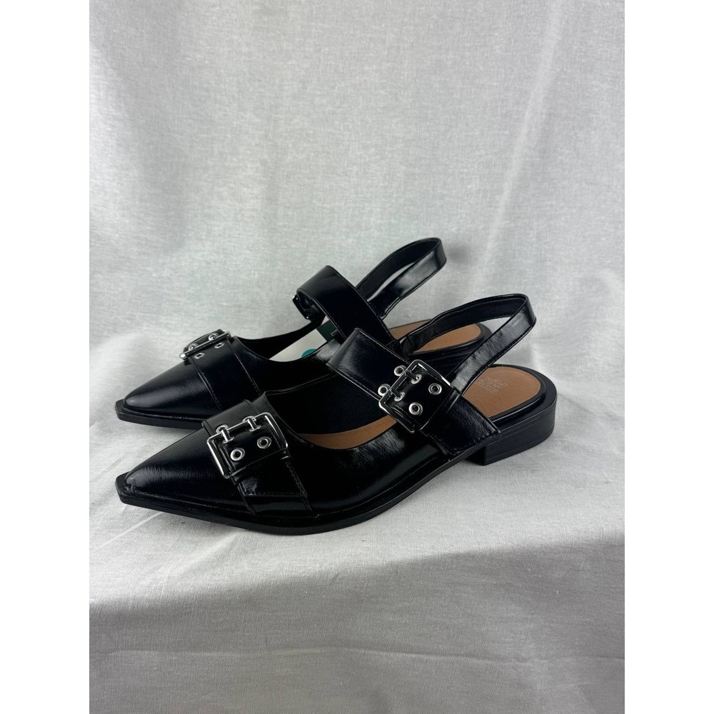 Wild Fable Womens Black Double Buckle Pointed Toe Slingback Flats Size 8 NEW